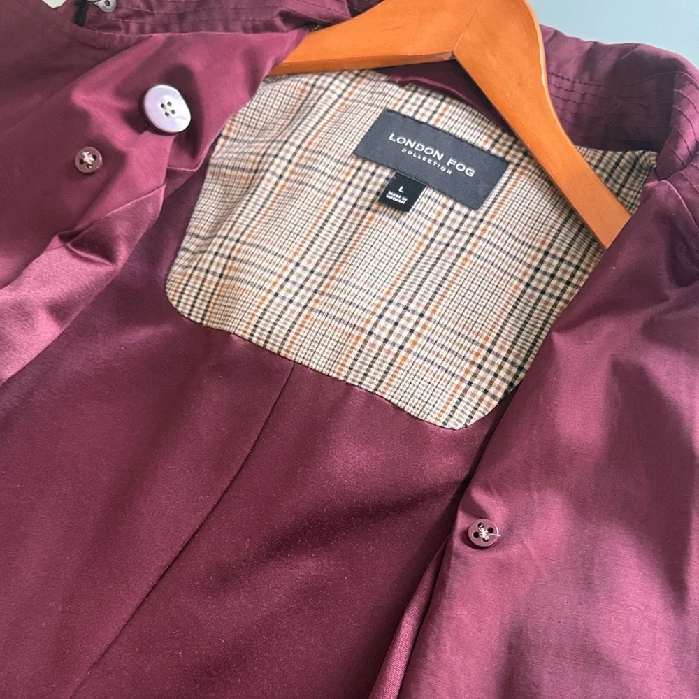 London Fog Women’s Trench Coat Size L Black Cherry | Removable Hood | Belted - Picture 6 of 11